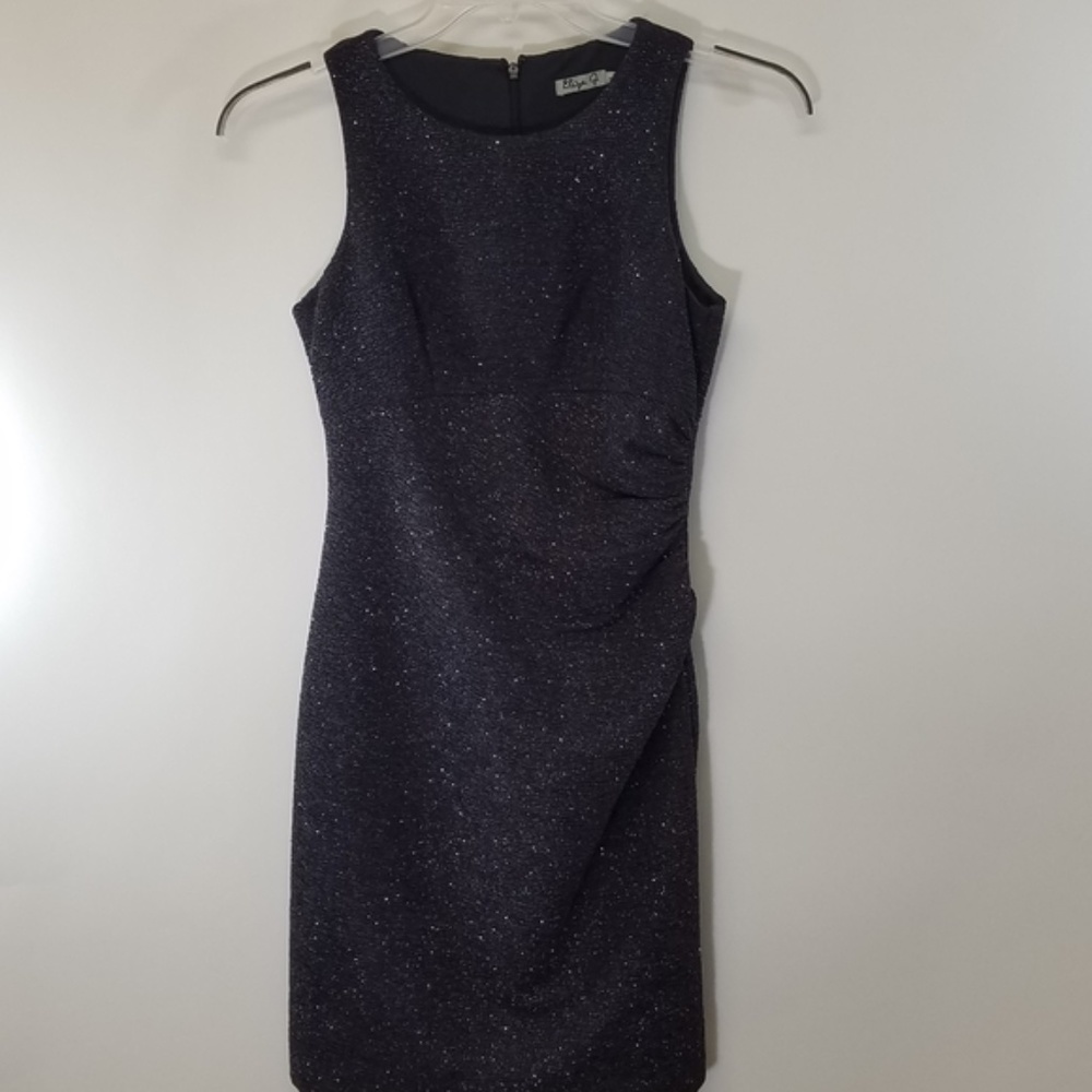 Anthro Eliza J Dress Shiny Black Silver Sheath 4